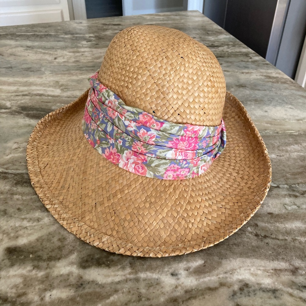 Vintage Laura Ashley Floral 100% Straw Hat